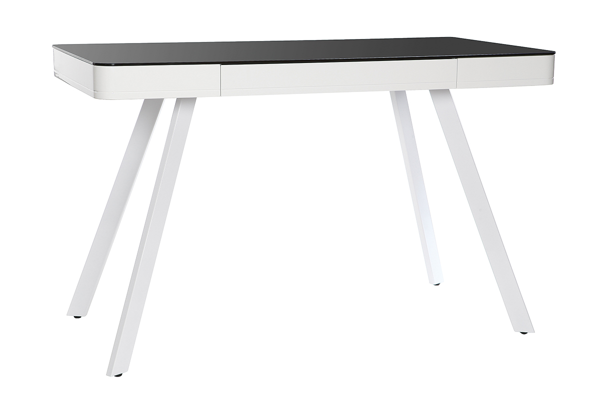 Bureau connect multimdia en verre noir et mtal blanc CLEVER
