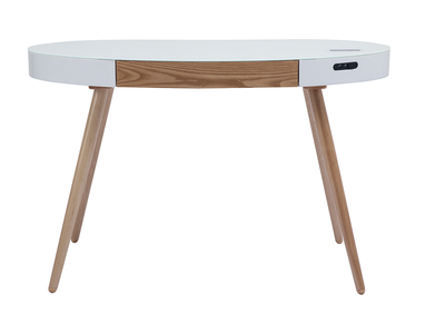 Bureau connect&eacute; multim&eacute;dia - Verre blanc et bois clair HANDY