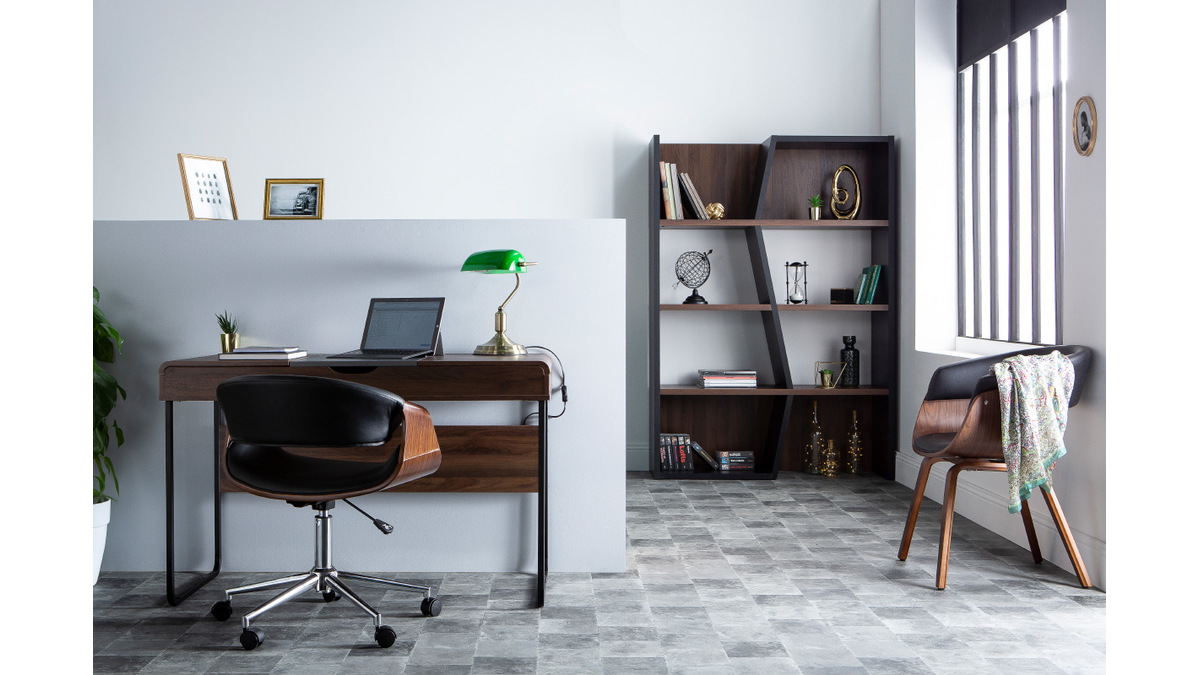 Bureau design avec plateau coulissant bois et gris QUINT