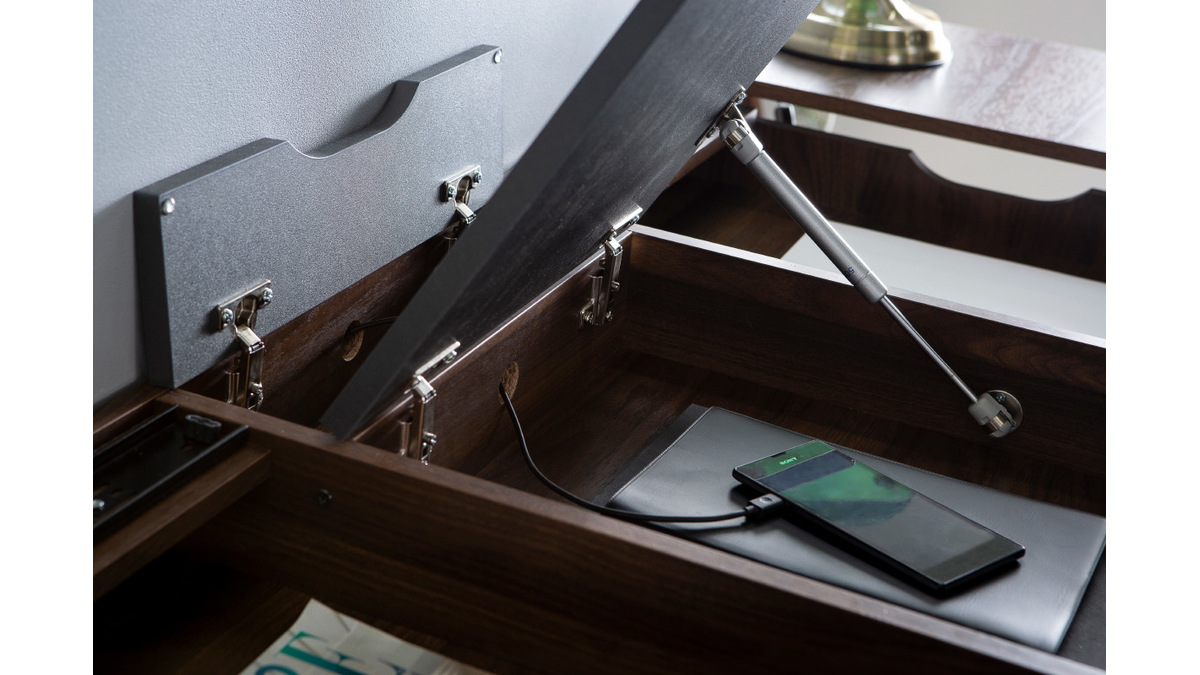 Bureau design avec plateau coulissant bois et gris QUINT