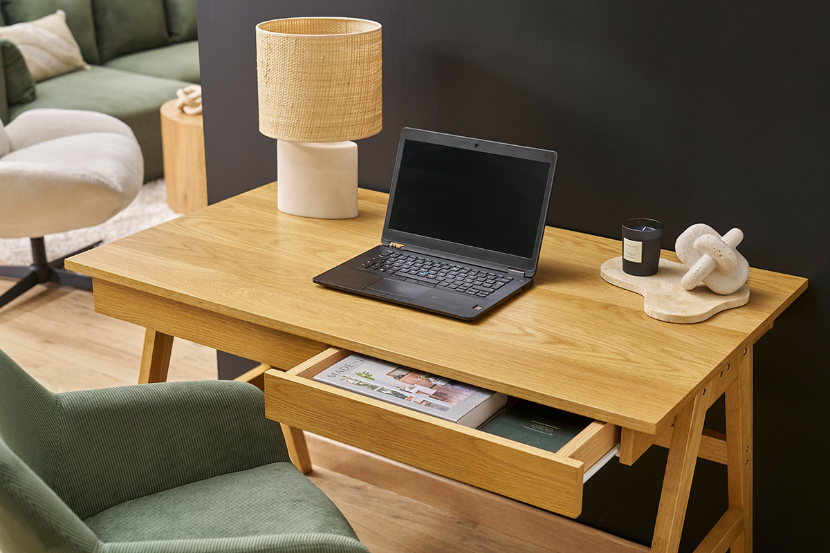 Bureau design avec rangements 2 tiroirs bois clair hva L120 cm BROOK