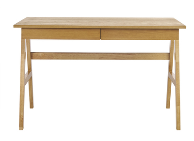Bureau design avec rangements 2 tiroirs bois clair hévéa L120 cm BROOK