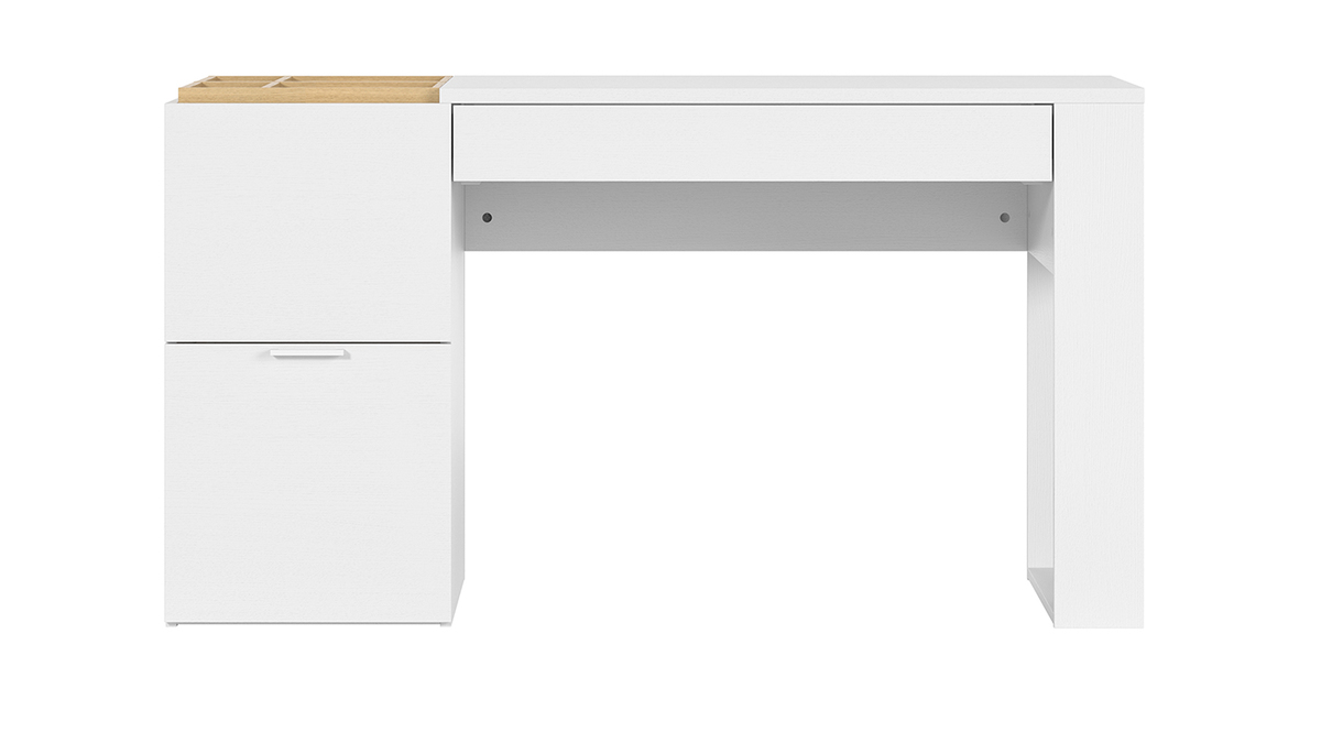 Bureau design avec rangements blanc et bois L142 cm OCTAVE