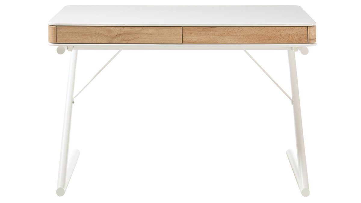 Bureau design avec tiroirs blanc mat et bois L120 cm POES