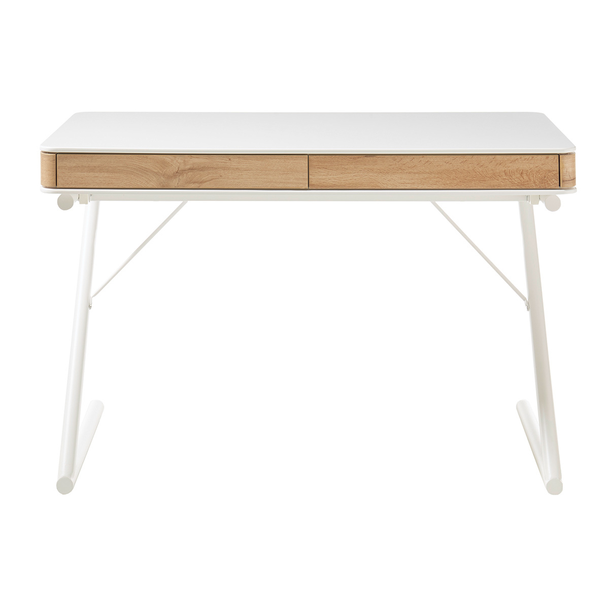 Bureau design avec tiroirs blanc mat et bois L120 cm POES vue1