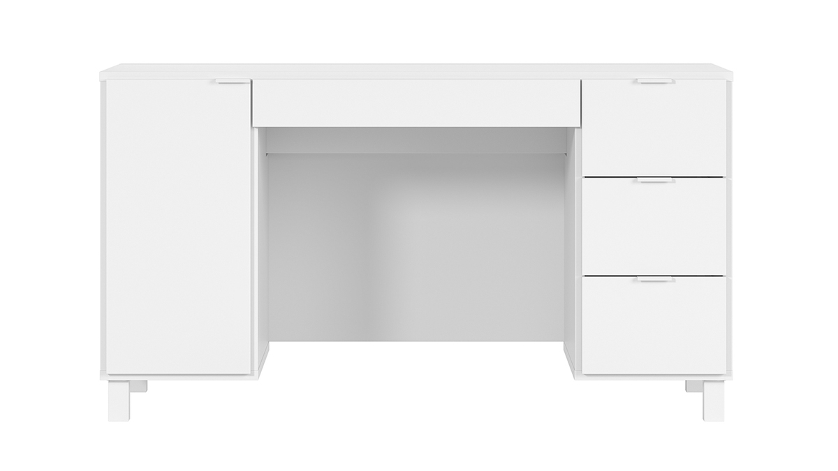 Bureau design blanc avec caisson et tiroirs L140 cm GALLO