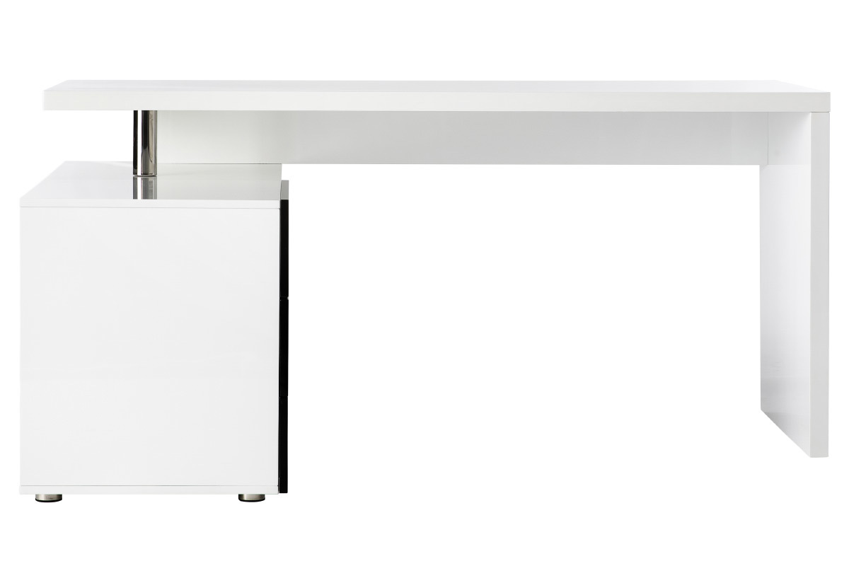 Bureau design blanc et noir laqu rangements  gauche MAXI