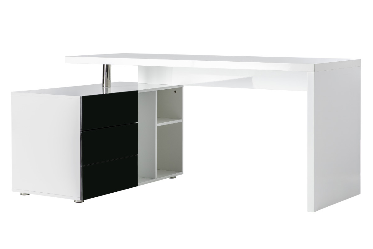 Bureau design blanc et noir laqu rangements  gauche MAXI
