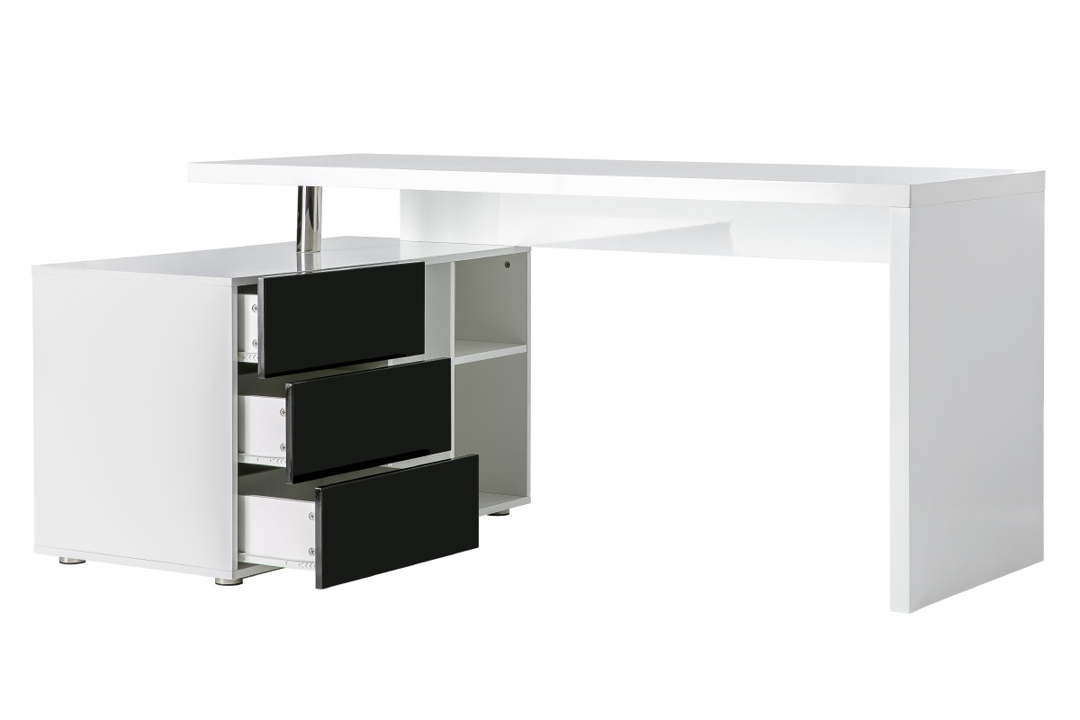 Bureau design blanc et noir laqu rangements  gauche MAXI