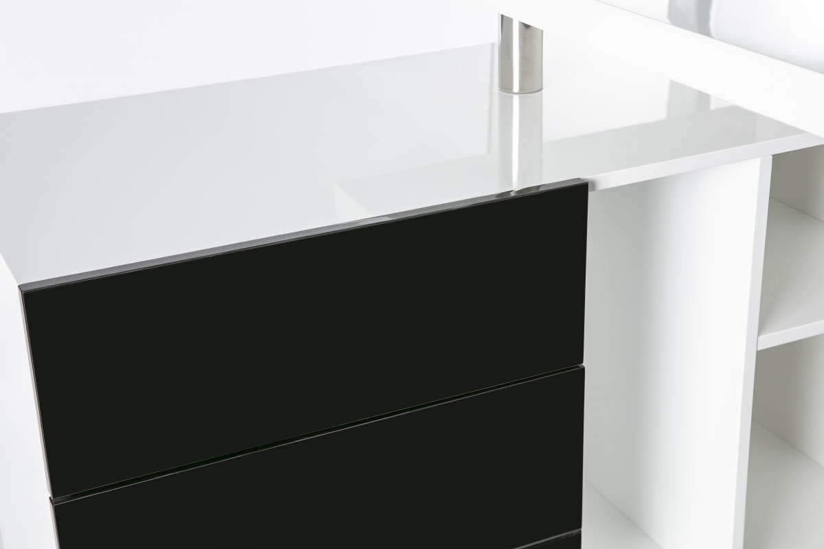 Bureau design blanc et noir laqu rangements  gauche MAXI