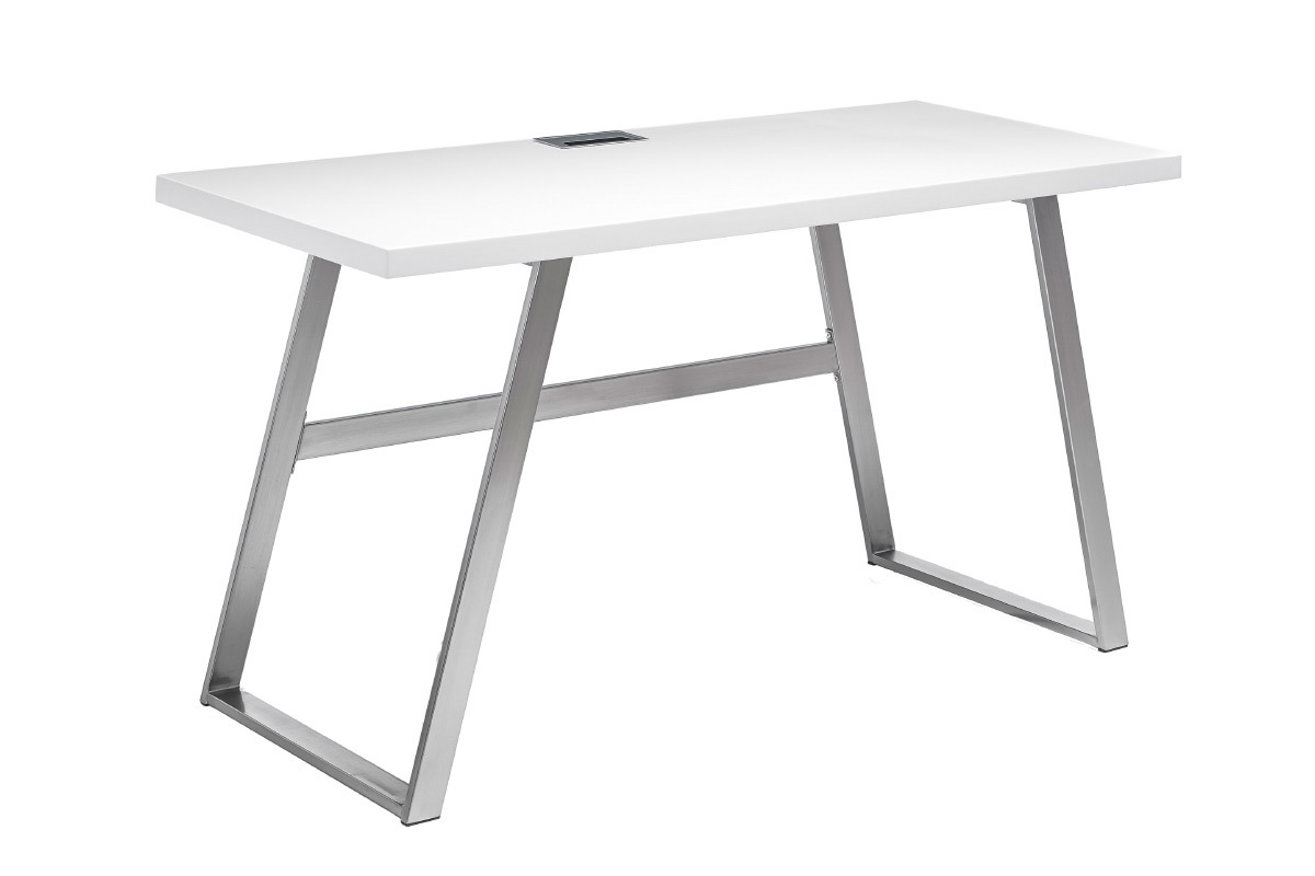 Bureau design blanc mat et m�tal bross� STYLO