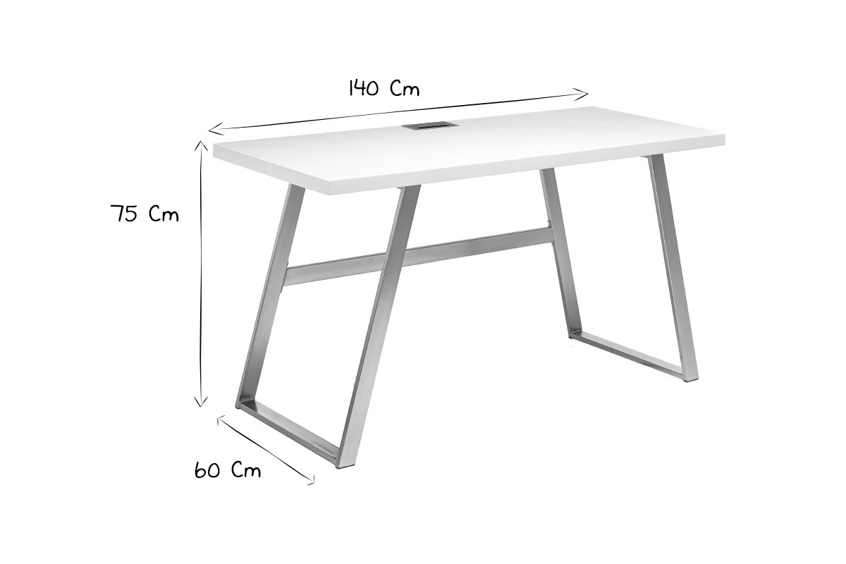 Bureau design blanc mat et m�tal bross� STYLO