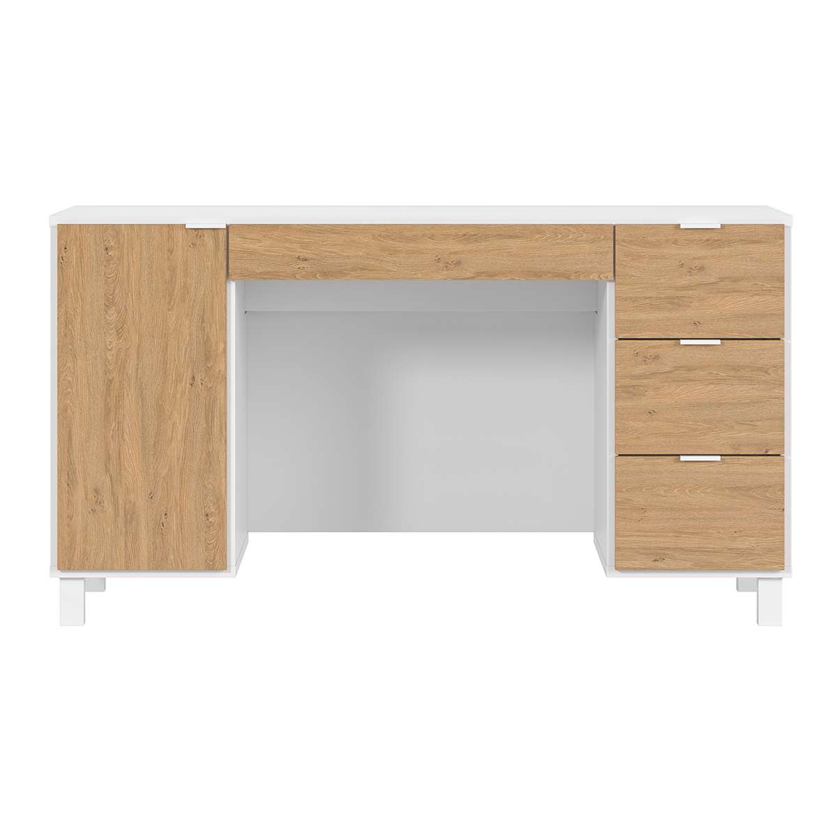 Bureau design bois et blanc avec caisson et tiroirs L140 cm GALLO vue1