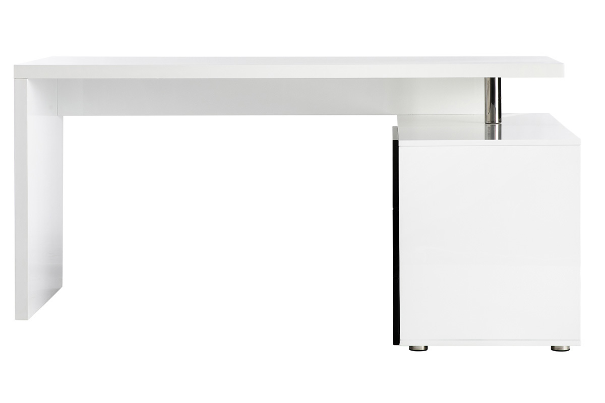 Bureau design laqu brillant blanc et noir avec rangements  droite MAXI