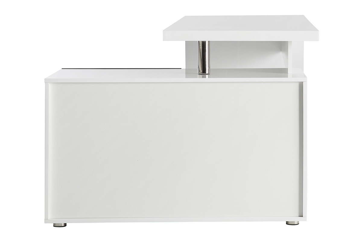 Bureau design laqu brillant blanc et noir avec rangements  droite MAXI