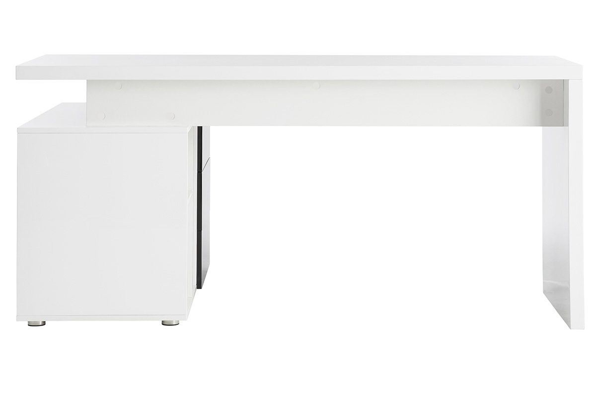 Bureau design laqu brillant blanc et noir avec rangements  droite MAXI