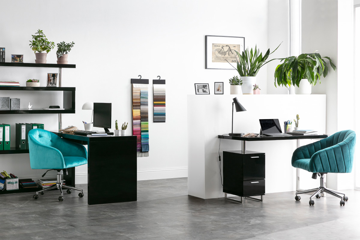 Bureau design laqu� brillant noir 2 tiroirs LEXI