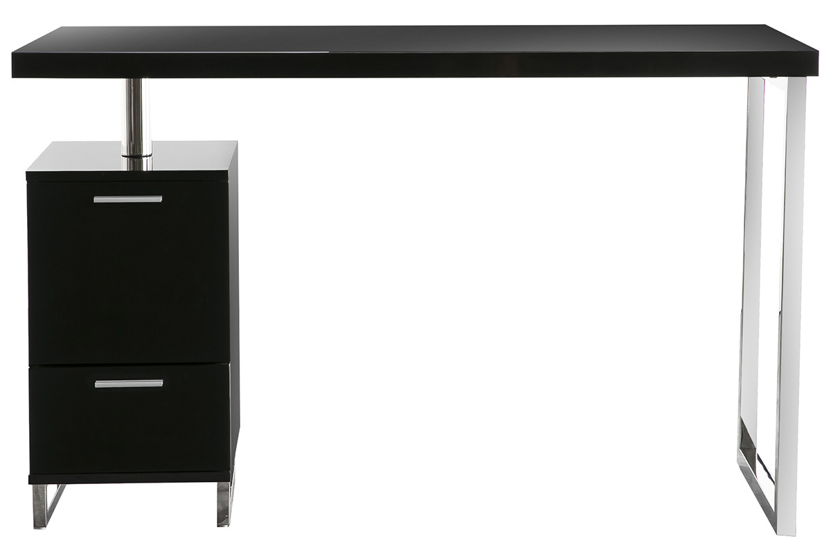 Bureau design laqu� brillant noir 2 tiroirs LEXI