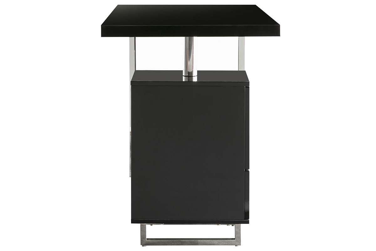 Bureau design laqu� brillant noir 2 tiroirs LEXI