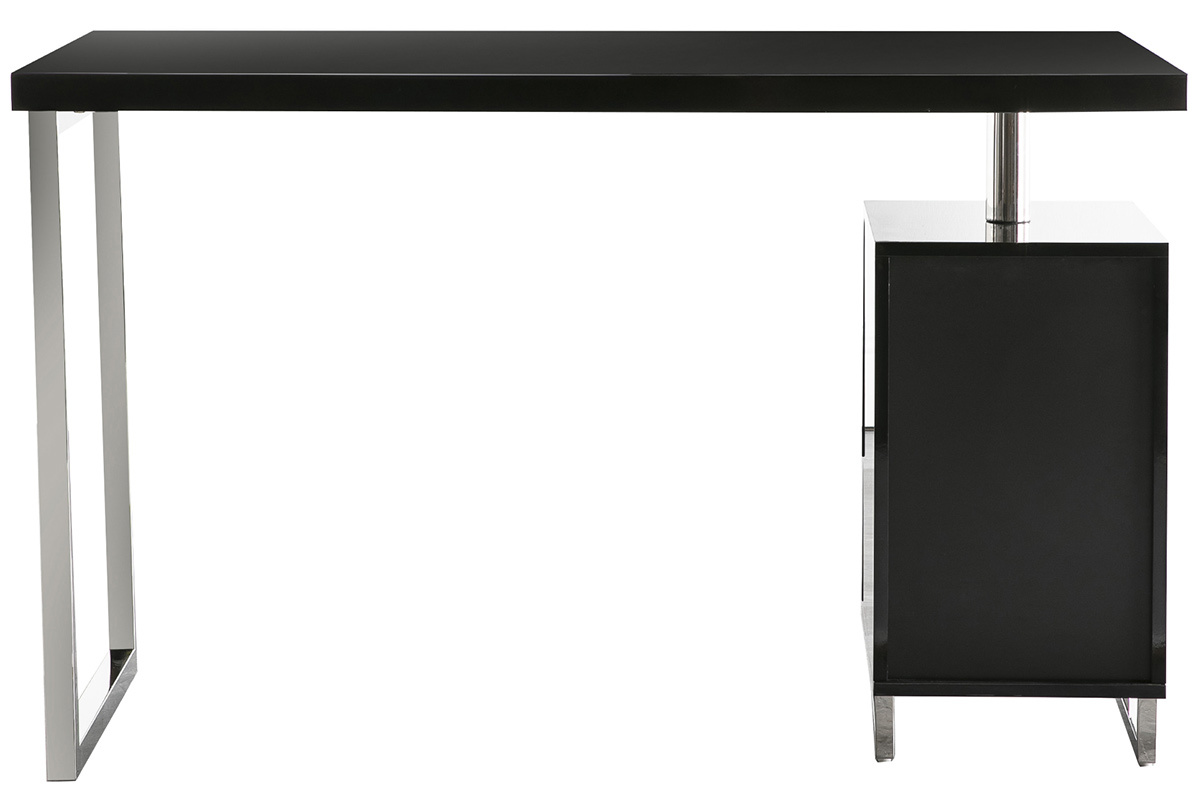 Bureau design laqu� brillant noir 2 tiroirs LEXI