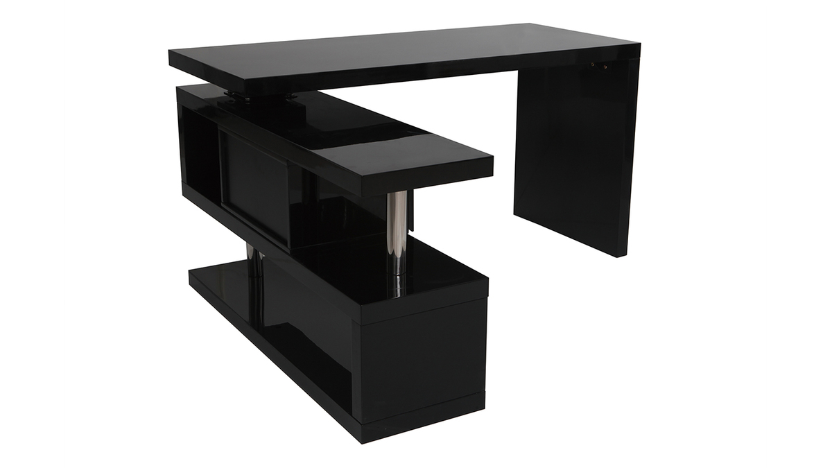 Bureau design modulable avec rangement 2 tiroirs amovible noir laqué MAX