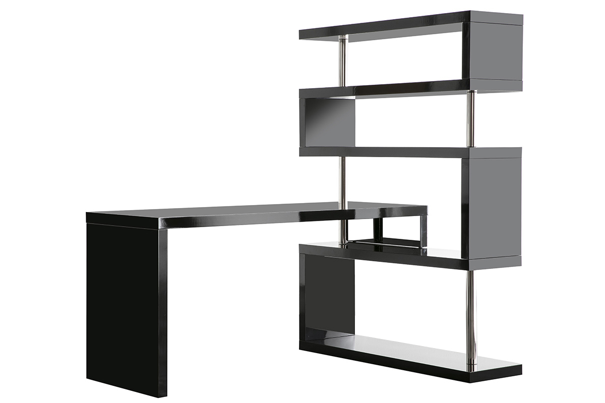Bureau design modulable noir laqu brillant T-MAX