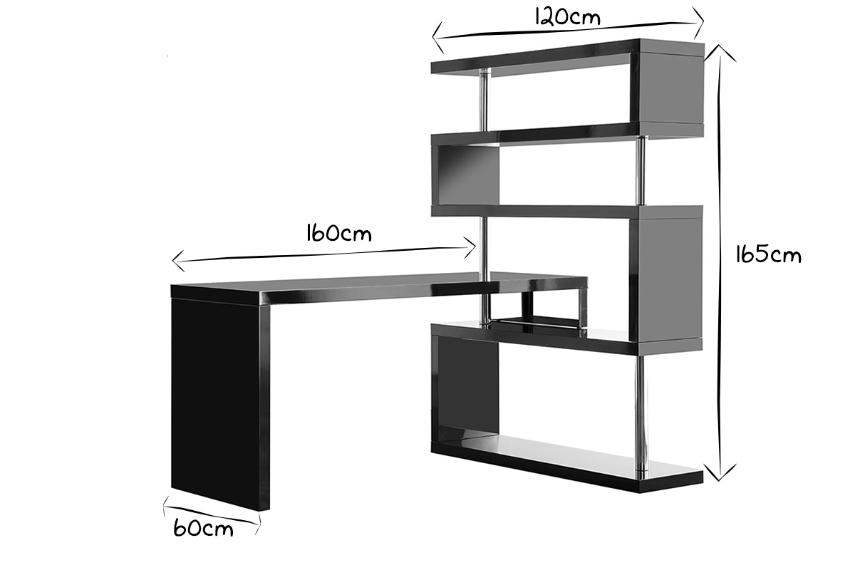 Bureau design modulable noir laqu brillant T-MAX