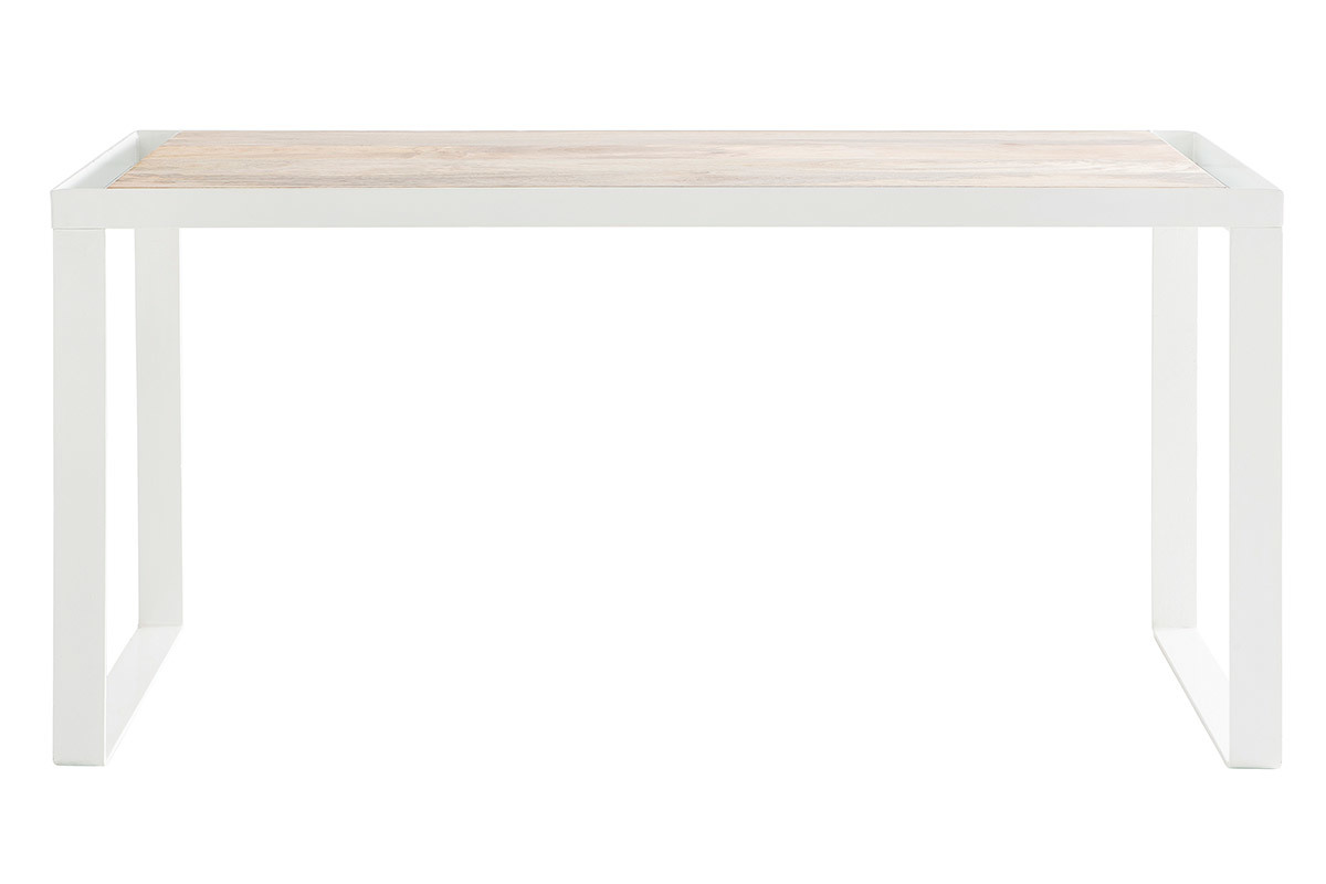 Bureau en manguier massif et m�tal blanc L153 cm PUKKA