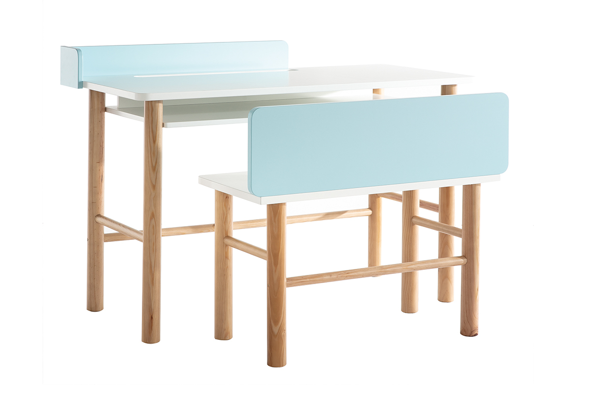 Bureau enfant avec banc bleu et bois clair BERTY