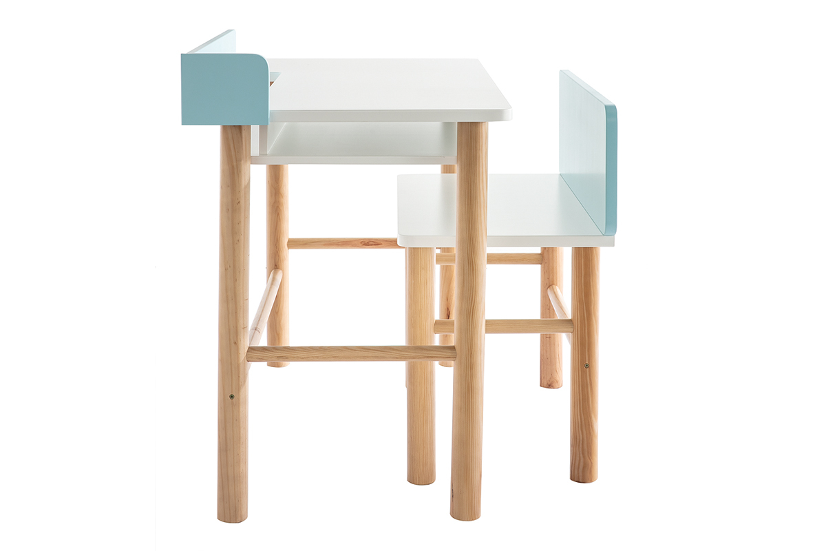 Bureau enfant avec banc bleu et bois clair BERTY