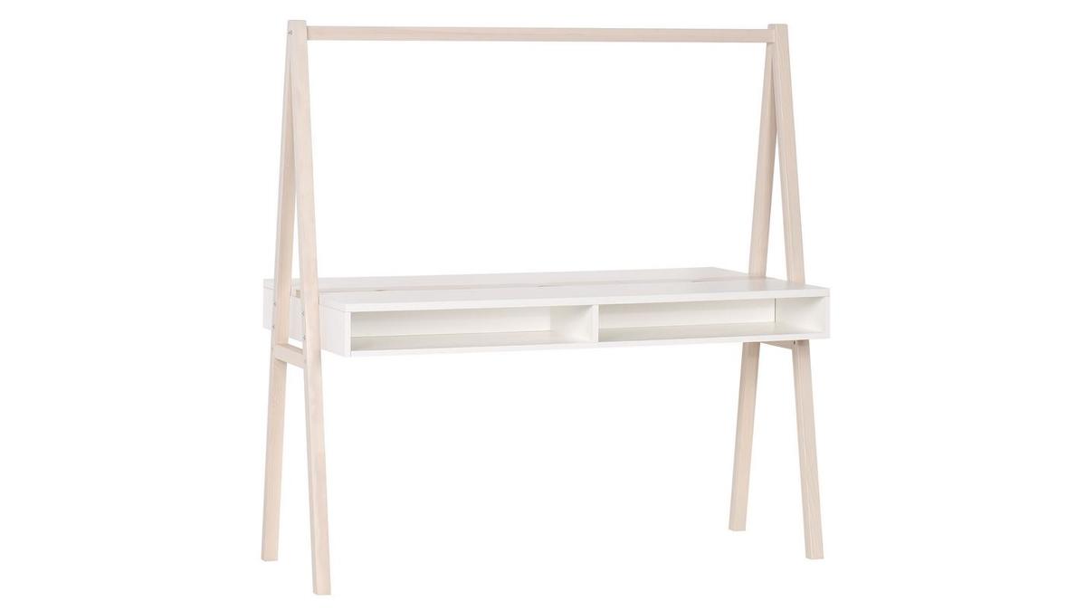 Bureau enfant avec rangements scandinave bois clair et blanc L140 cm EASY