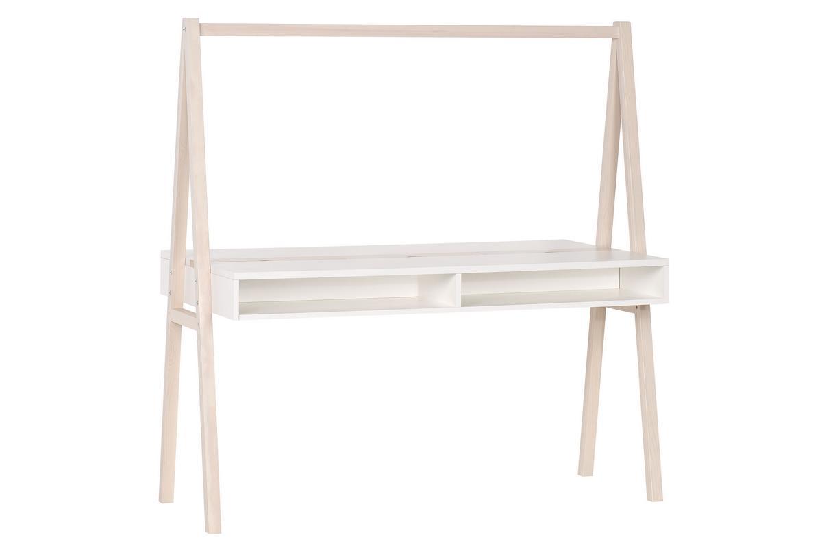 Bureau enfant avec rangements scandinave bois clair et blanc L140 cm EASY