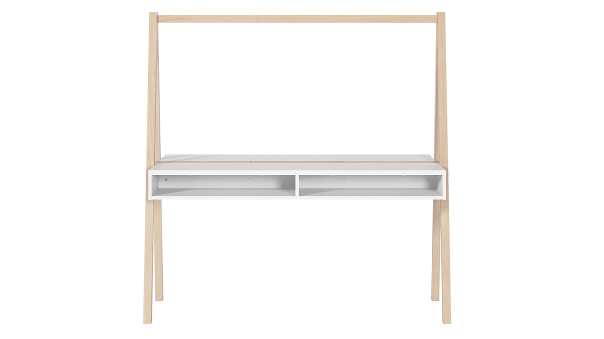 Bureau enfant avec rangements scandinave bois clair et blanc L140 cm EASY