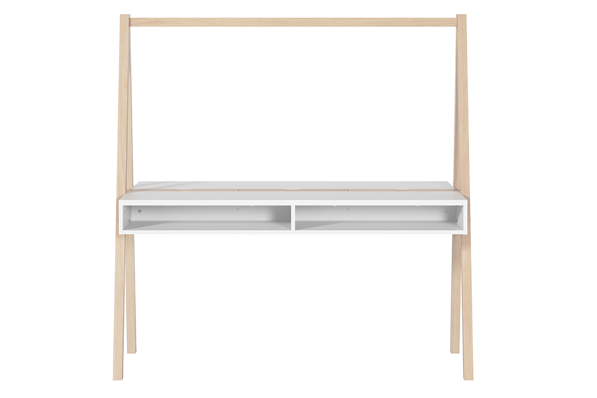 Bureau enfant avec rangements scandinave bois clair et blanc L140 cm EASY