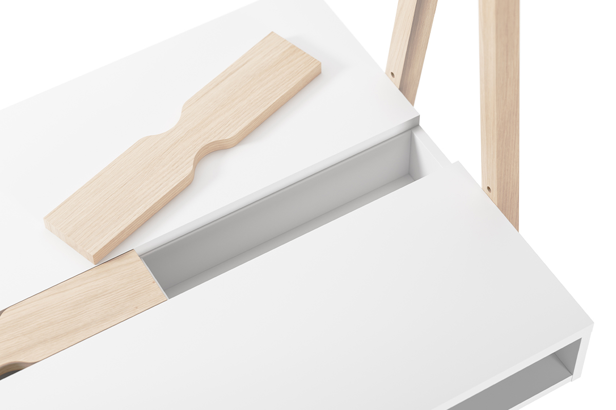 Bureau enfant avec rangements scandinave bois clair et blanc L140 cm EASY