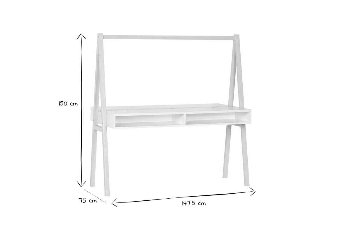 Bureau enfant avec rangements scandinave bois clair et blanc L140 cm EASY