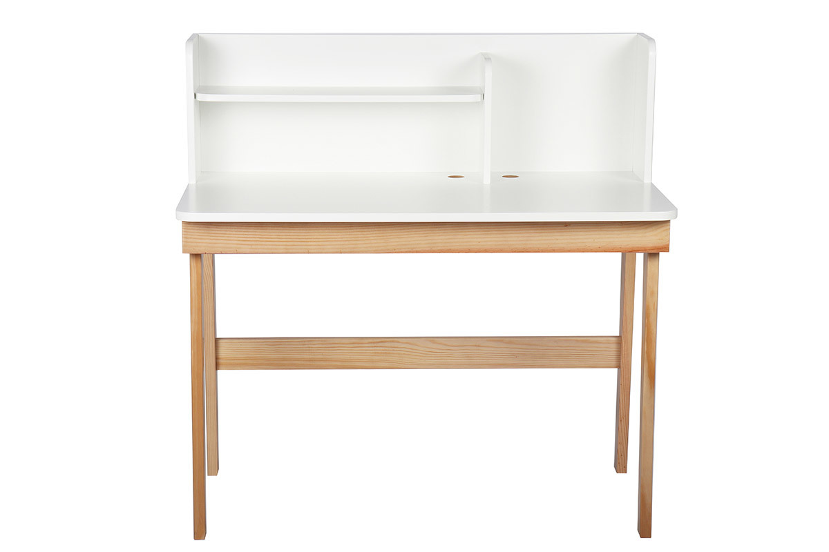 Bureau enfant blanc et bois L105 cm KUNG