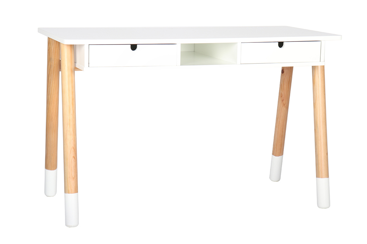Bureau enfant blanc et bois L120 cm PILOTI