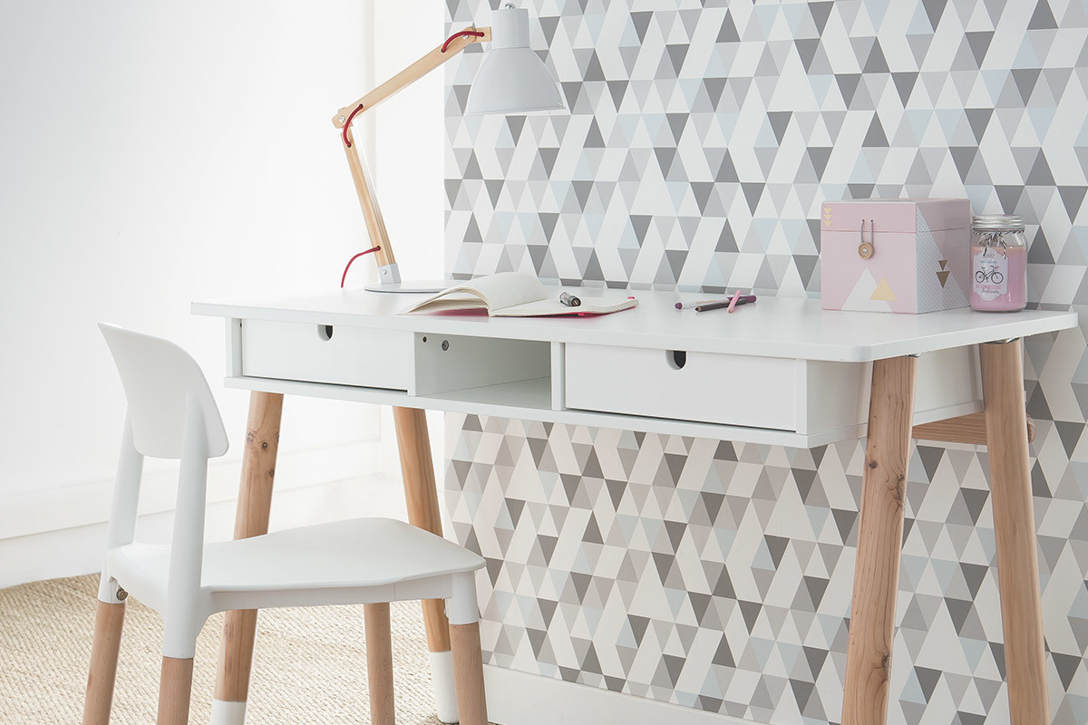 Bureau enfant blanc et bois L120 cm PILOTI