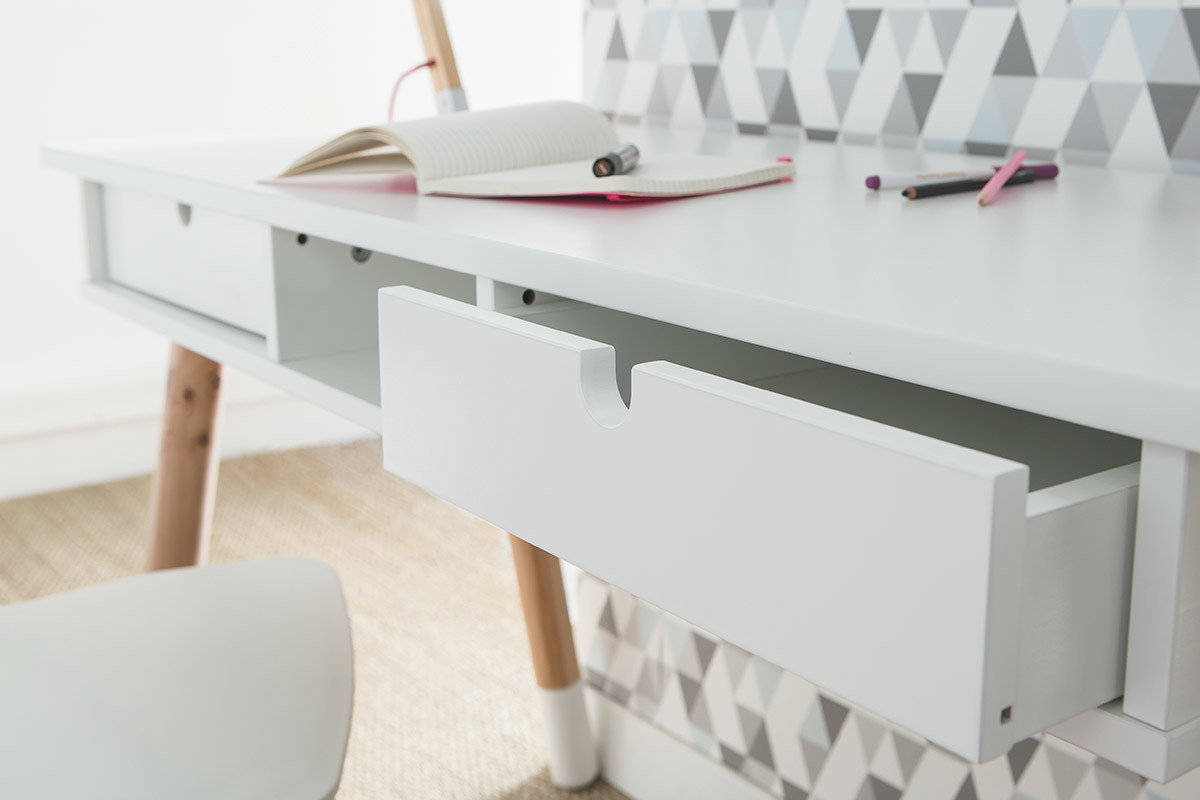 Bureau enfant blanc et bois L120 cm PILOTI