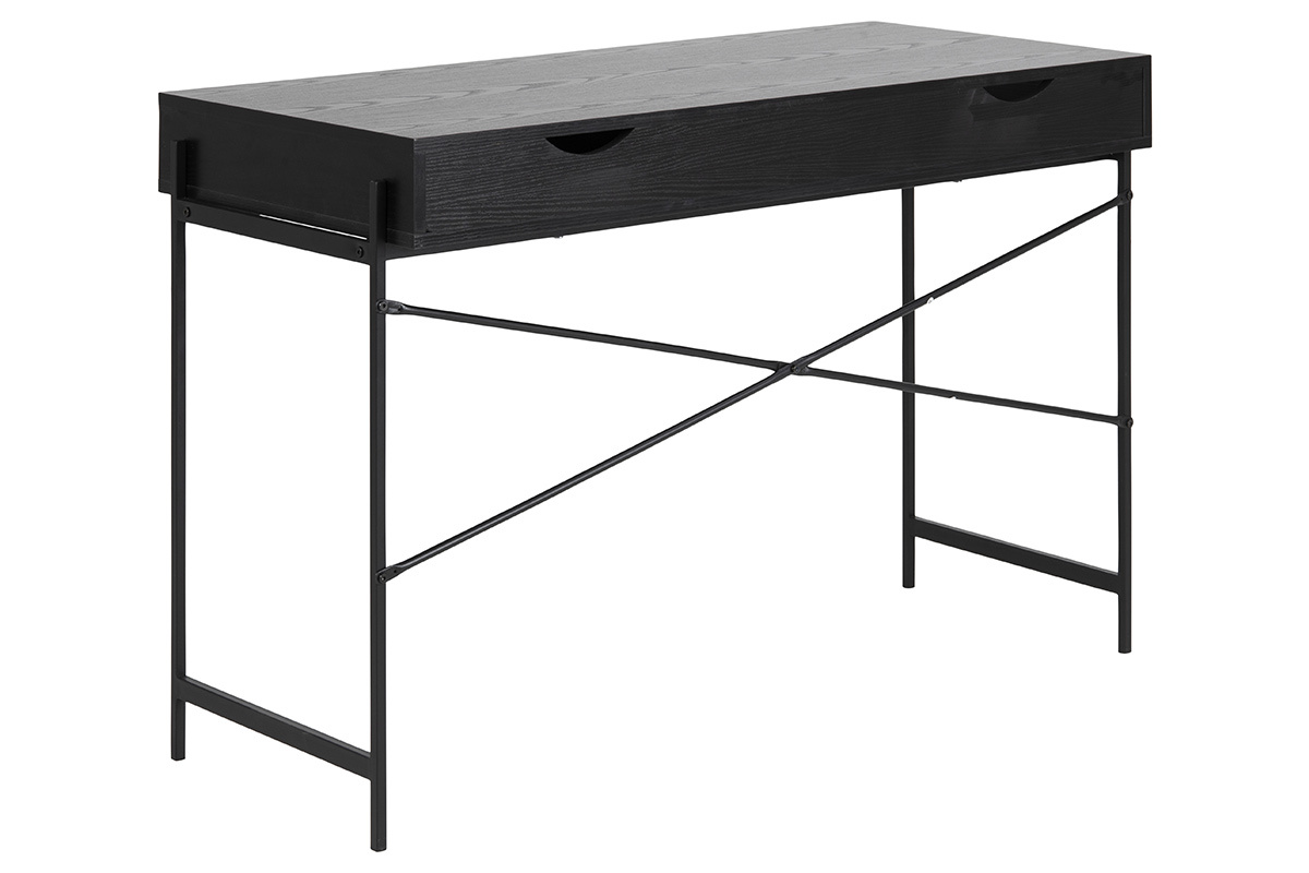 Bureau industriel avec porte perfor�e bois et m�tal noir L110 cm MAO