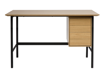 Bureau industriel finition bois chêne et métal noir avec rangements 2 tiroirs L120 cm MAXENCE