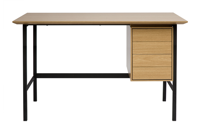 Bureau industriel finition bois chêne et métal noir avec rangements 2 tiroirs L120 cm MAXENCE