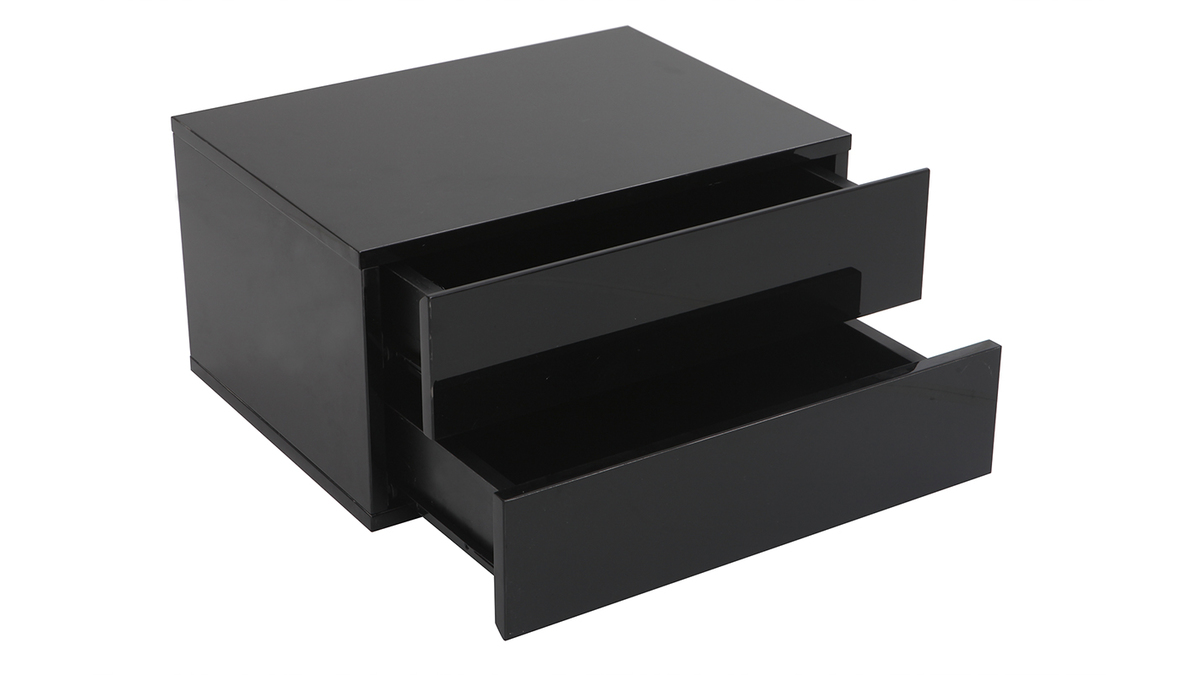 Bureau modulable design avec rangements 2 tiroirs noir laqué L140-218 cm MAX