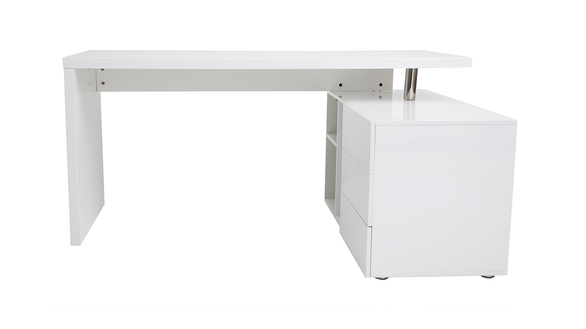 Bureau modulable design blanc laqué brillant L137-160 cm MAXI