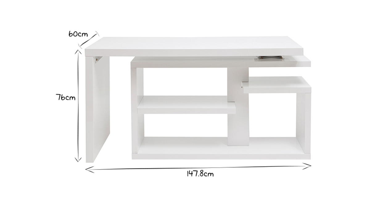 Bureau modulable design laqué blanc brillant L147-217 cm HALTON