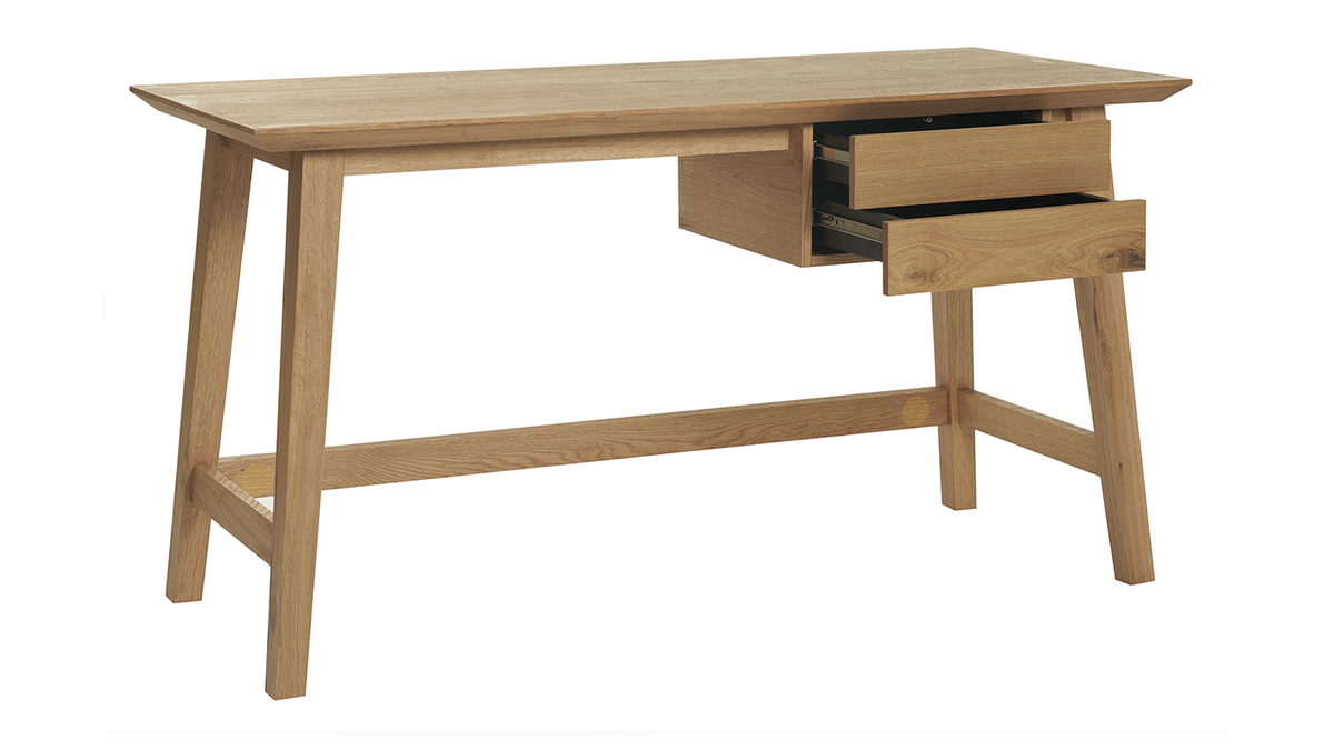 Bureau scandinave avec rangements 2 tiroirs en bois clair chêne