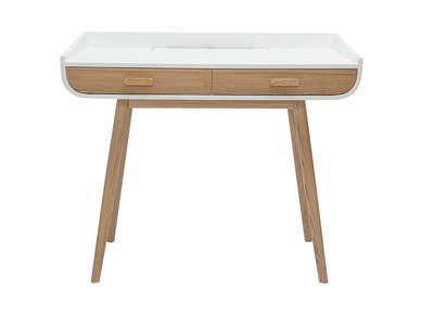 Bureau scandinave blanc et bois clair avec rangements 2 tiroirs L100 cm HALLEN
