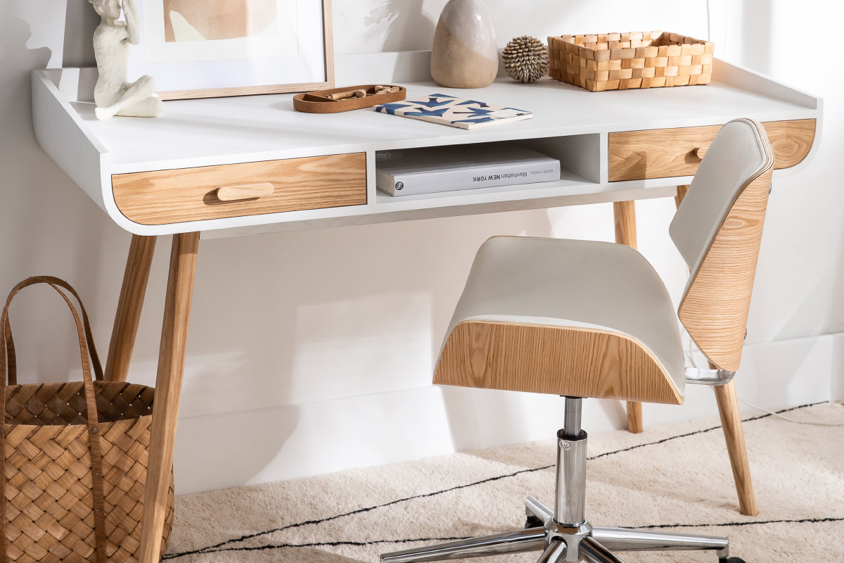 Bureau scandinave blanc et bois clair HALLEN