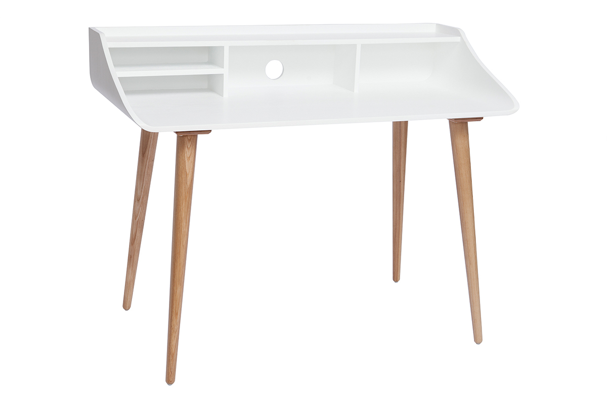 Bureau scandinave blanc et bois L120 cm NORDECO